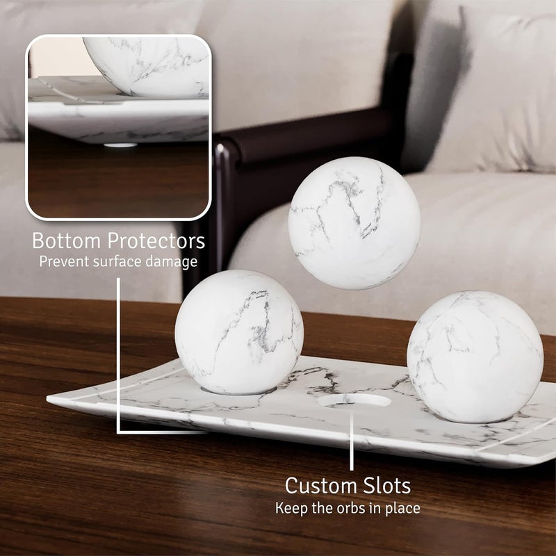 Creative Scents White Marble Look Home Decor Tray and Orb Set Coffee Table Decor for Living Room Centerpiece Table Decorations for Dining Table, Kitchen, Foyer, Entryway Elegant House Decoration - Image 4